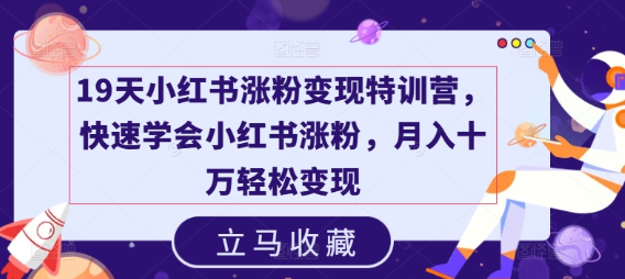 19天小红书涨粉变现特训营，快速学会小红书涨粉，月入十万轻松变现