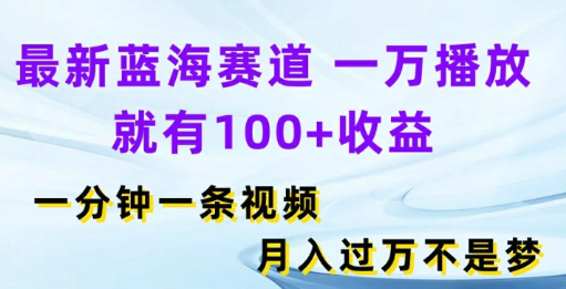 最新蓝海赛道，一万播放就有100+收益，一分钟一条视频，月入过万