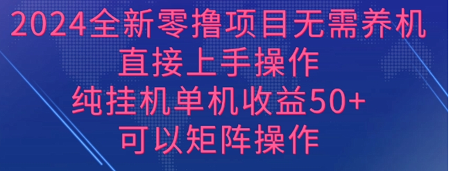 2024全新零撸项目，无需养机，直接上手操作 纯挂JI，单机收益50+，可以矩阵操作