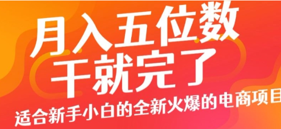 月入五位数，干就完了， 适合新手小白的全新火爆的电商项目