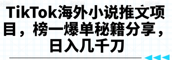 TikTok海外小说推文项目，榜一爆单秘籍分享，日入几千刀