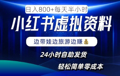 小红书虚拟资料项目，日入8张，简单易操作，24小时网盘自动发货，零成本，轻松玩赚副业