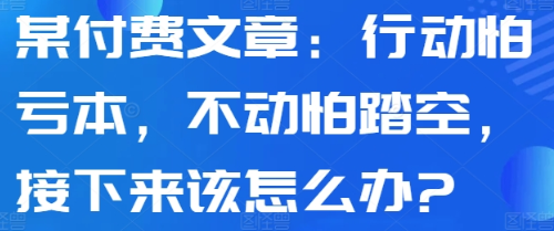 某付费文章：行动怕亏本，不动怕踏空，接下来该怎么办?