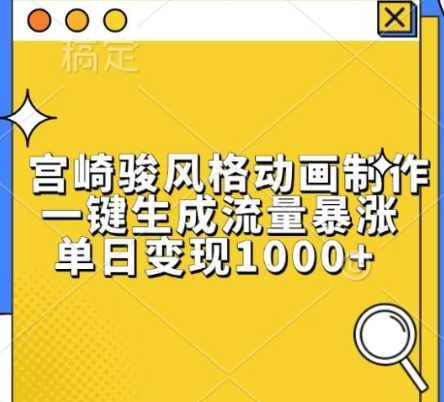 宫崎骏风格动画制作，一键生成流量暴涨，单日变现1k
