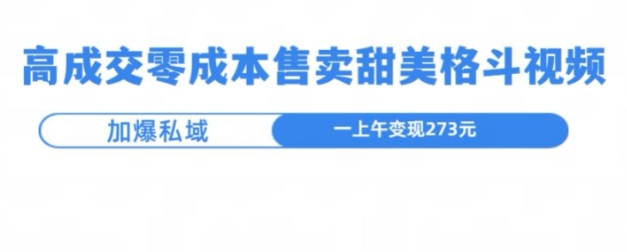 高成交零成本，售卖甜妹格斗视频，可以实现日入过k
