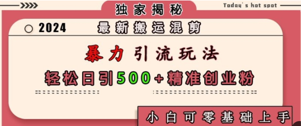 最新搬运混剪暴力引流玩法，轻松日引500+精准创业粉，小白可零基础上手