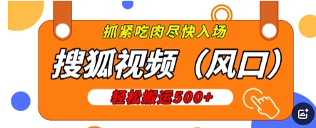 搜狐视频，新风口，1天200-500收益，抓紧吃肉!