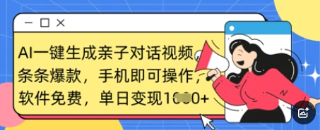 AI一键生成亲子对话视频，条条爆款，一部手机即可操作，单日变现数张