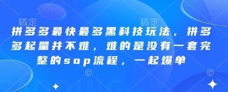 拼多多最快最多黑科技玩法，拼多多起量并不难，难的是没有一套完整的sop流程，一起爆单!