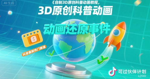 自制3D原创科普动画教程，动画还原事件，抖音最新热门赛道，可过伙伴计划