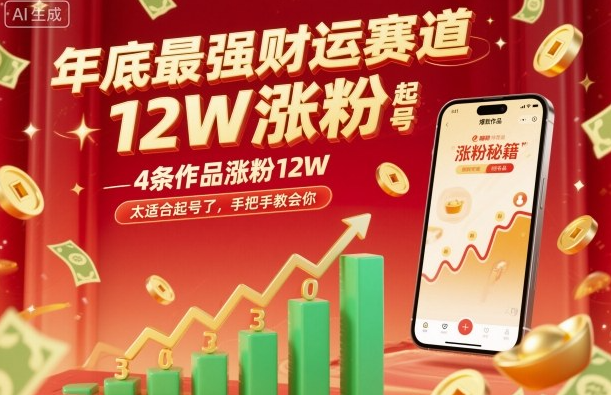 年底最强财运赛道，4条作品涨粉12W，太适合起号了，手把手教会你