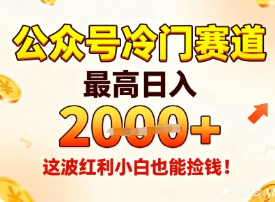 公众号冷门赛道，最高日入1k+，这波红利小白也能捡钱！