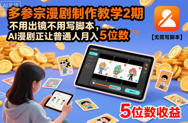 多参宗漫剧制作教学2期，不用出镜不用写脚本，AI漫剧正让普通人月入5位数（更新）