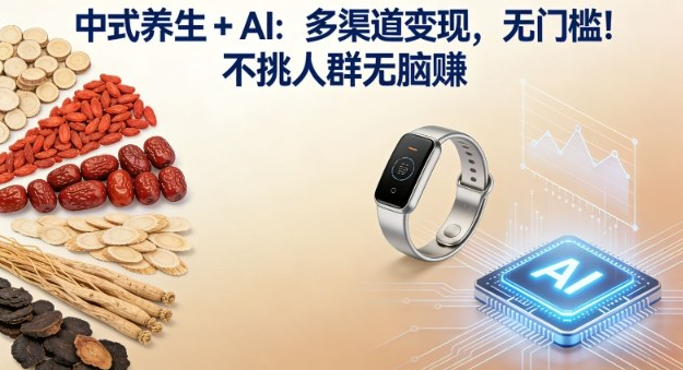 中式养生+AI：多渠道变现，无门槛，不挑人群无脑賺