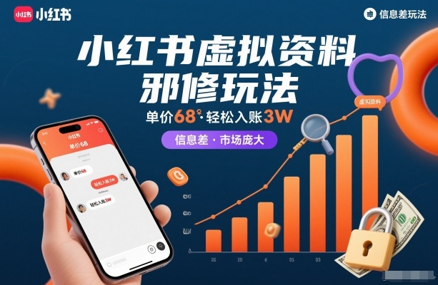 小红书虚拟资料邪修玩法，单价68，轻松入账3W，信息差玩法，市场庞大