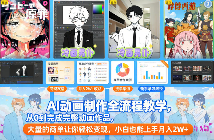 AI动画制作全流程教学，从0到完成完整动画作品，大量的商单让你轻松变现，小白也能上手月入2W+