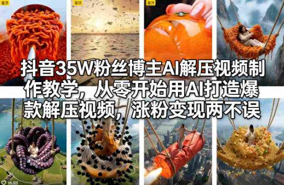 抖音35W粉丝博主AI解压视频制作教学，从零开始用AI打造爆款解压视频，涨粉变现两不误