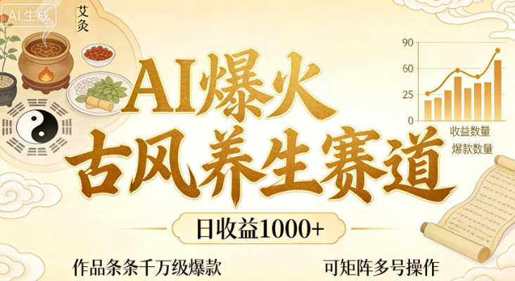 AI爆火古风养生赛道，日收益1k+单条作品点赞破万+，可矩阵多号操作【揭秘】