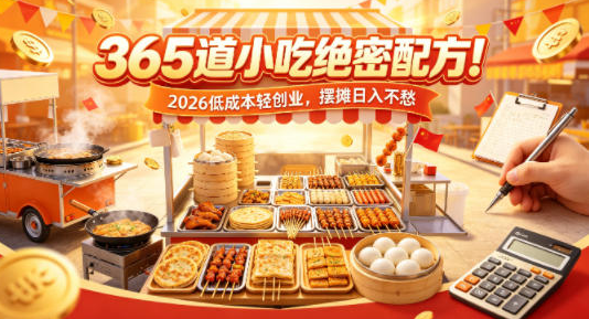 365道小吃绝密配方！2026低成本轻创业，摆摊日入不愁