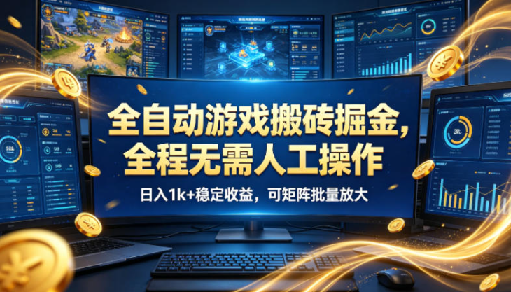 全自动游戏搬砖掘金，全程无需人工操作，日入1k+稳定收益，可矩阵批量放大【揭秘】