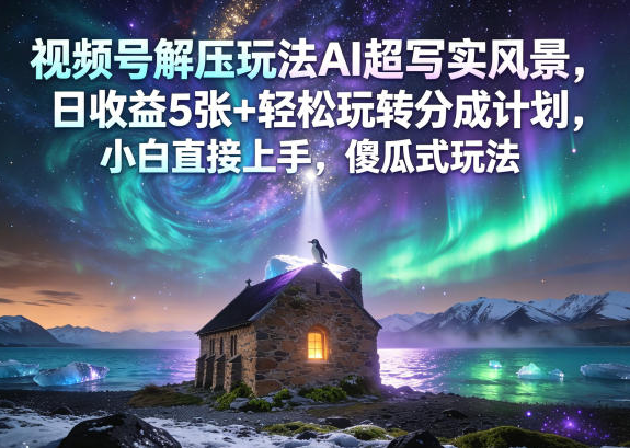 视频号解压玩法AI超写实风景，日收益5张+轻松玩转分成计划，小白直接上手，傻瓜式玩法-创业屋 - 分享优质创业项目、互联网项目资源、网赚项目