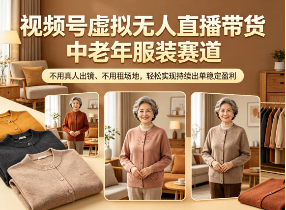 图片[1]-视频号虚拟无人直播带货中老年服装赛道，不用真人出镜、不用租场地，轻松实现持续出单稳定盈利
