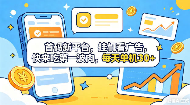图片[1]-首码新平台，挂G自动看广告，快来吃第一波肉，每天单机30+，可矩阵放大【揭秘】