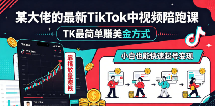 图片[1]-某大佬的最新TikTok中视频陪跑课，TK最简单賺美金方式，靠播放量賺钱，小白也能快速起号变现