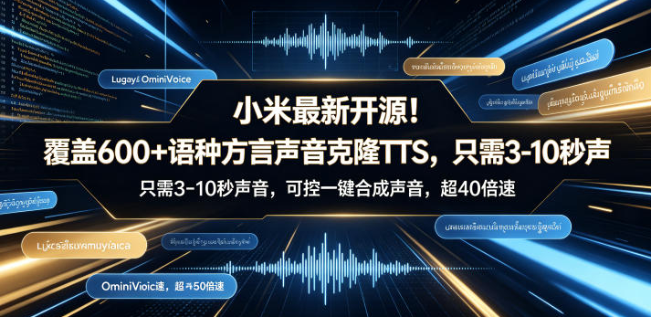 图片[1]-小米最新开源！覆盖600+语种方言声音克隆TTS，只需3-10秒声音，可控一键合成声音，超40倍速OmniVoice