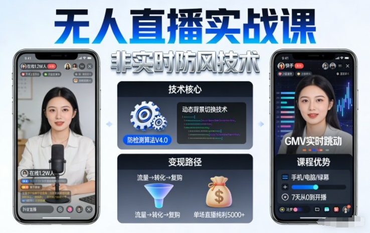 宝子哥无人直播实战课,非实时防风技术,聚焦抖音快手等平台直播带货,轻松开启直播变现之路(更新2026年6月7日)-创业屋 - 分享优质创业项目、互联网项目资源、网赚项目