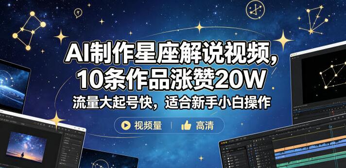 AI制作星座解说视频,10条作品涨赞20W,流量大起号快,适合新手小白操作-创业屋 - 分享优质创业项目、互联网项目资源、网赚项目