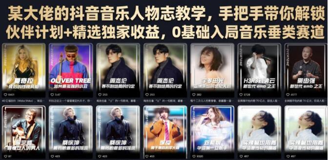某大佬的抖音音乐人物志教学，手把手带你解锁伙伴计划+精选独家收益，0基础入局音乐垂类赛道