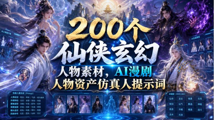 200个仙侠玄幻人物素材，AI漫剧人物资产仿真人提示词