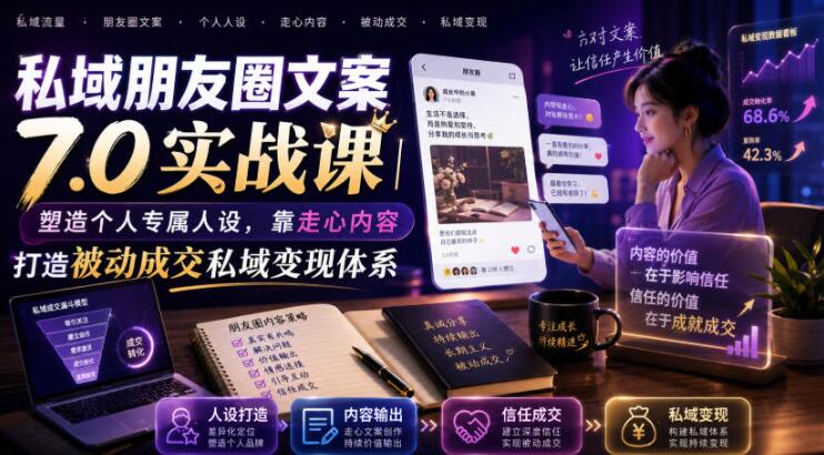 私域朋友圈文案7.0实战课｜塑造个人专属人设，靠走心内容打造被动成交私域变现体系