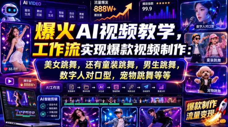 爆火AI视频教学,工作流实现爆款视频制作:美女跳舞,还有童装跳舞,男生跳舞,数字人对口型,宠物跳舞等等