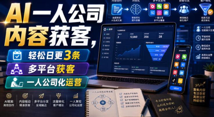 AI一人公司内容获客，轻松日更3条，多平台获客，一人公司化运营（更新）