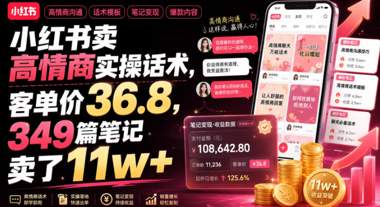 小红书卖高情商实操话术，客单价36.8，349篇笔记卖了11w+！