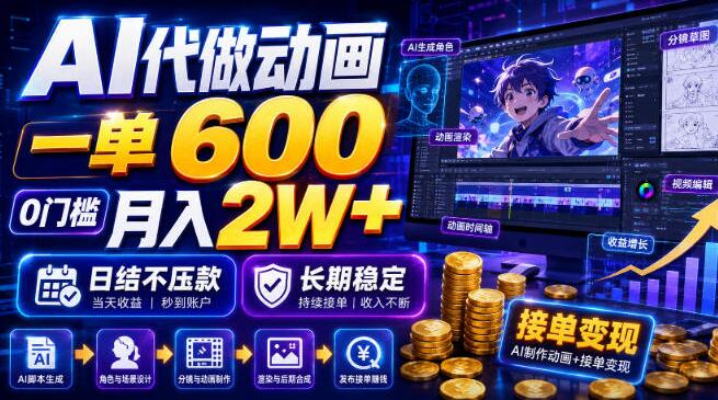 AI代做动画，一单600，0门槛月入2W+，日结不压款，长期稳定【揭秘】