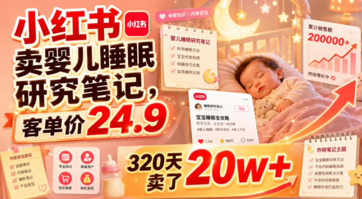 小红书卖婴儿睡眠研究笔记，客单价24.9，320天卖了20w+