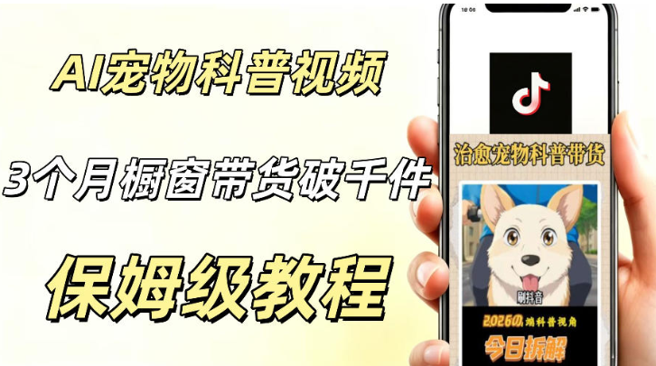 宠物赛道新玩法,用AI做治愈宠物科普视频,三个月橱窗销售近1000件【详细教学】