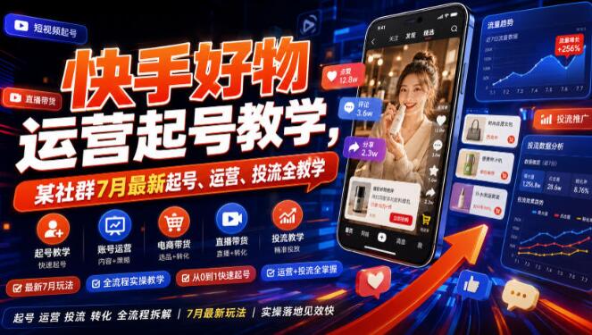 快手好物运营起号教学，某社群7月最新起号、运营、投流全教学