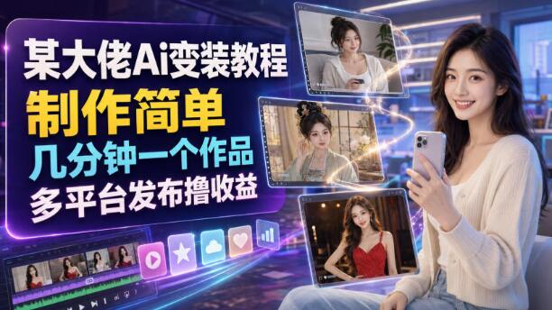 某大佬Ai变装教程，制作简单，几分钟一个作品，多平台发布撸收益
