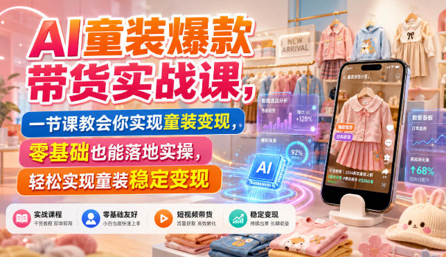AI童装爆款带货实战课，一节课教会你实现童装变现，零基础也能落地实操