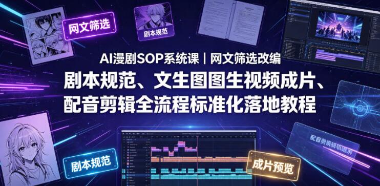 AI漫剧SOP系统课｜网文筛选改编、剧本规范、文生图图生视频成片、配音剪辑全流程标准化落地教程（更新0810）