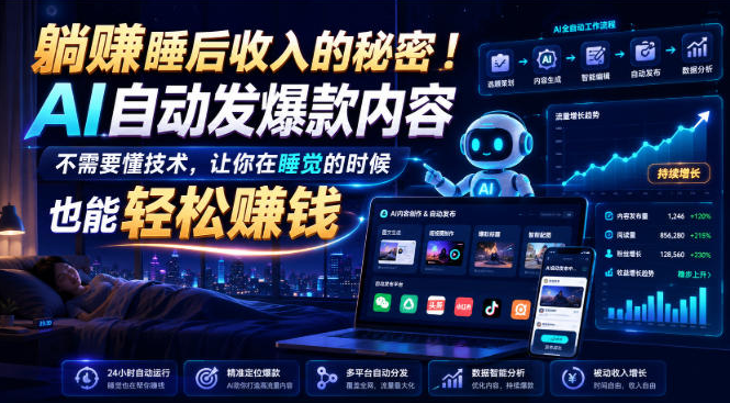 躺賺睡后收入的秘密！AI自动发爆款内容，不需要懂技术，让你在睡觉的时候也能轻松賺钱【原创双语字幕】