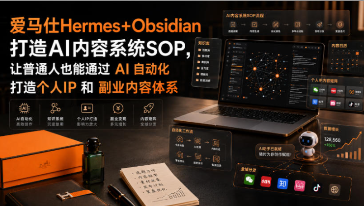 爱马仕Hermes+Obsidian打造AI内容系统SOP，让普通人也能通过 AI 自动化打造个人IP 和 副业内容体系