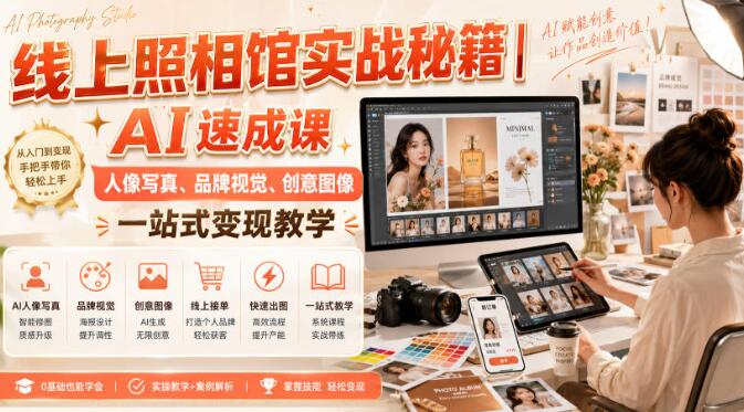 线上照相馆实战秘籍｜AI速成课，人像写真、品牌视觉、创意图像一站式变现教学