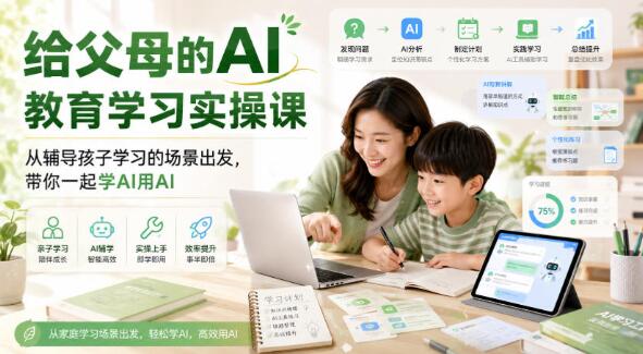 给父母的AI教育学习实操课，从辅导孩子学习的场景出发，带你一起学AI用AI