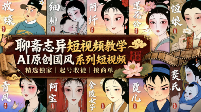 聊斋志异短视频教学，AI原创国风系列短视频，精选独家丨起号收徒丨接商单（更新0818）