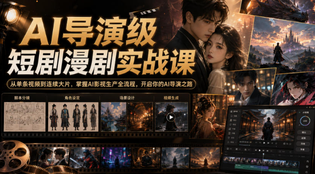 AI导演级短剧漫剧实战课，从单条视频到连续大片，掌握AI影视生产全流程，开启你的AI导演之路!